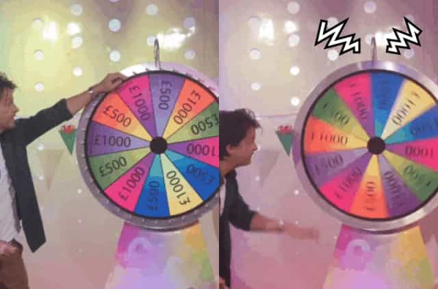 Animated fortune wheel reference illustrating tick-like vibration as the wheel spins